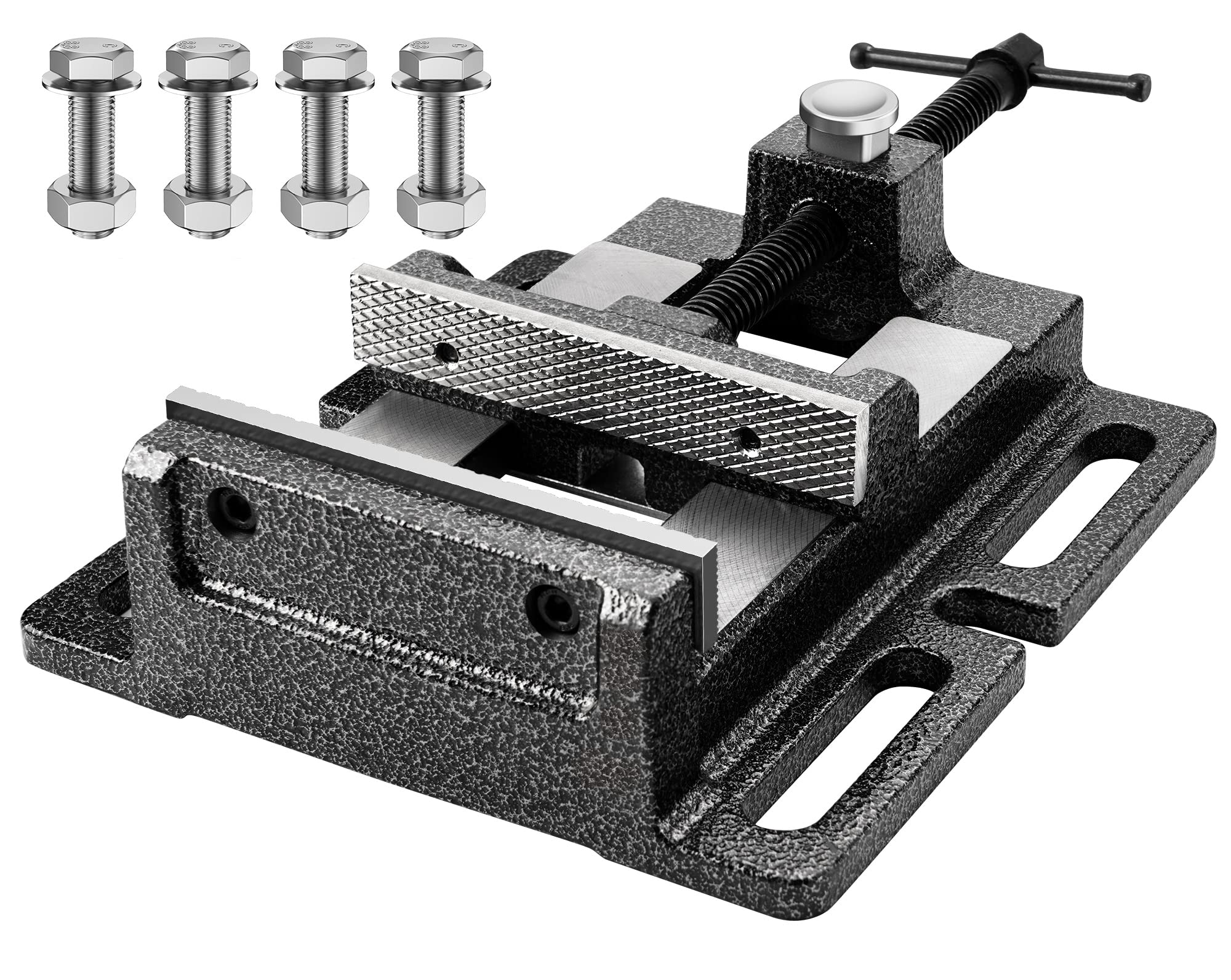 DAYDOOR Drill Press Vise 5'' Quick Release Heavy Duty Bench Vise, 5.12'' Max Jaw Opening, 5" Jaw Width, Cast Iron Industrial Milling Vise for Woodworking, Black, 4 Bolts Included