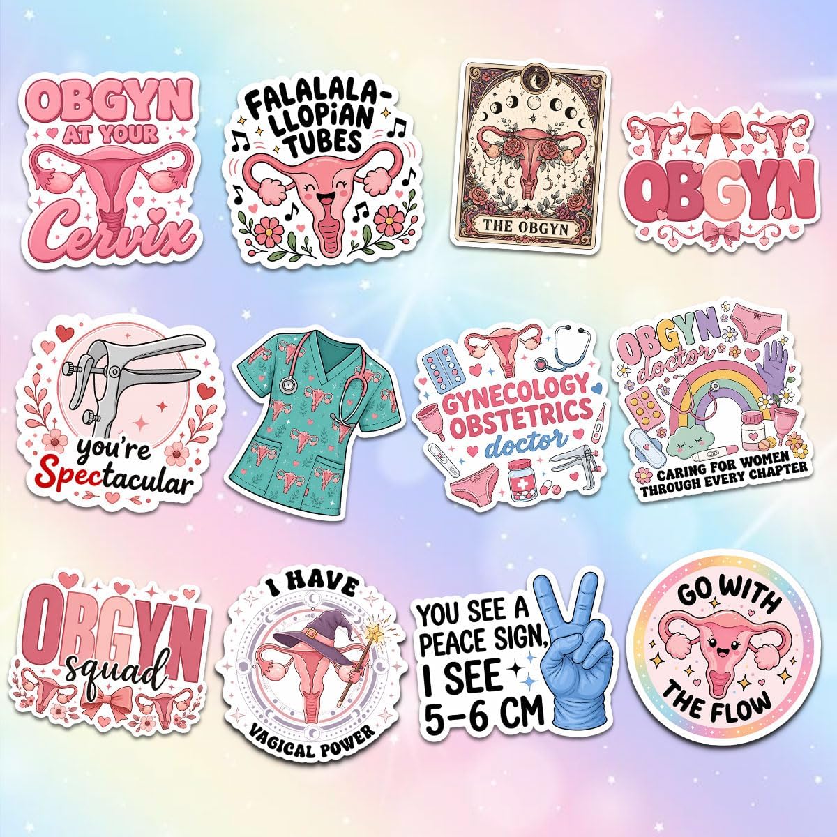 12pcs OB-GYN Stickers, Gynecology Doctor Decals for Laptop Tumbler Gift Set