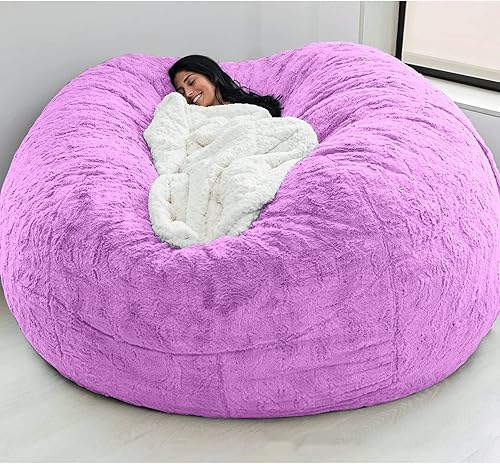 Miniatura 24 de HWOEK Puf de gran tamaño de piel gigante (sin relleno) para muebles de sala de estar de adultos, grande, redondo, suave, esponjoso, sofá perezoso,