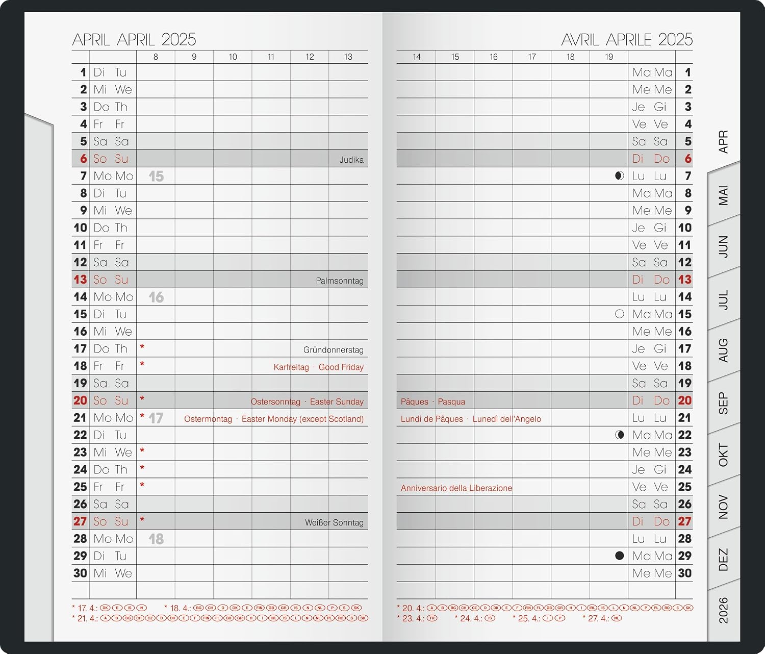 BRUNNEN Pocket Diary Model 751 (2025), 2 Pages = 1 Month, A6, 32 Pages, Plastic Cover, Artistico, Silver