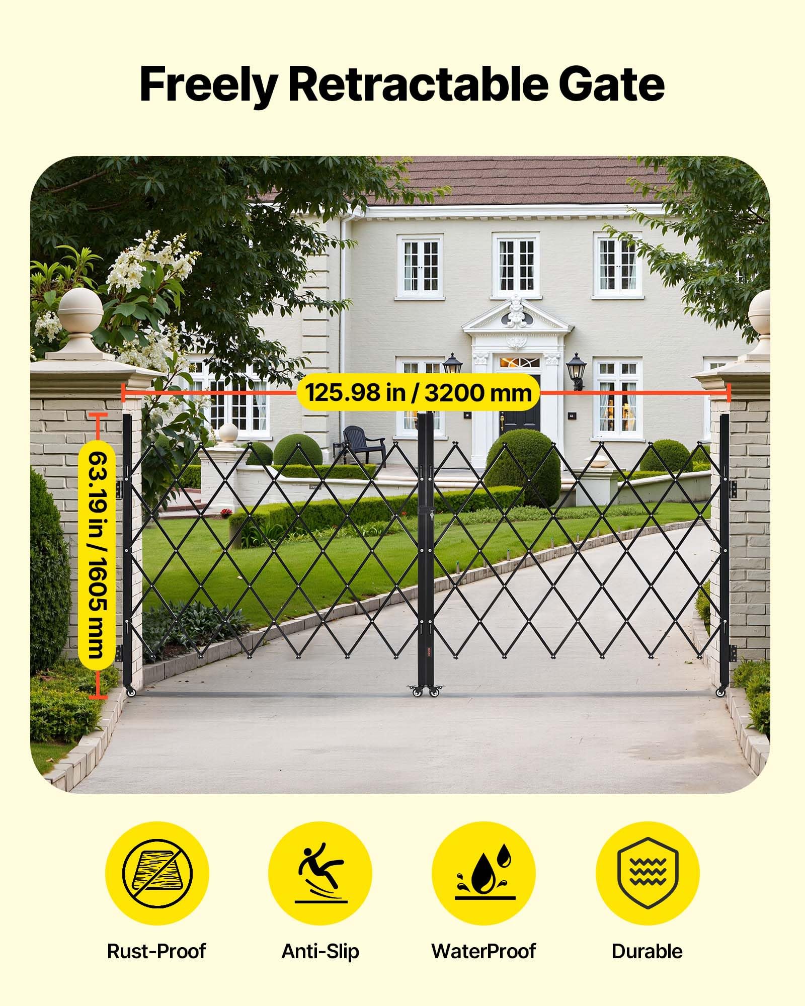VEVOR Cancello di Sicurezza Pieghevole Doppio 3200 x 1605 mm Cancello a Forbice Bloccabile in Acciaio per Esterni, con Ruote Girevoli a 360° per Sicurezza di Ingressi, Garage, Magazzini e Piscine