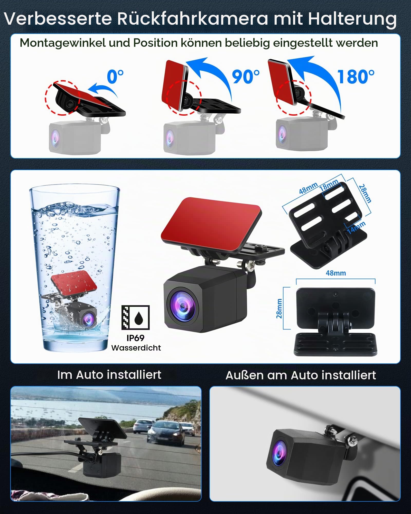4K+2.5K Dashcam Auto Spiegel Dashcam mit Rückfahrkamera 12''Spiegel Vorne Hinten Auto Kamera mit GPS und 64G SD-Karte WDR Loop-Aufnahme G-Sensor