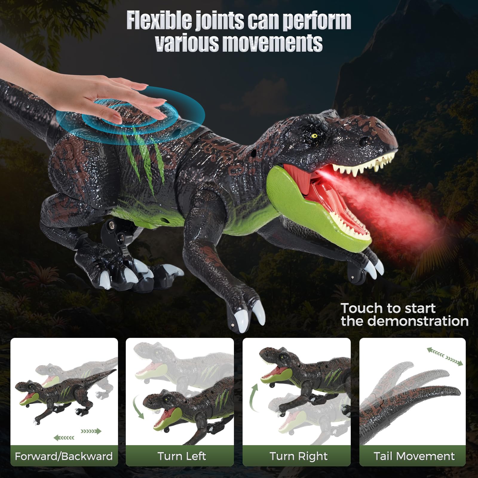 Dinosauro Telecomandato Giocattolo con Spruzzare, Ruggendo e Camminare | Ruggendo e Camminare, Regalo Giocattoli di Dinosauri T-Rex per Bambini 3 4 5 6 7 8 9 10 (Grigio, 38.2CM)