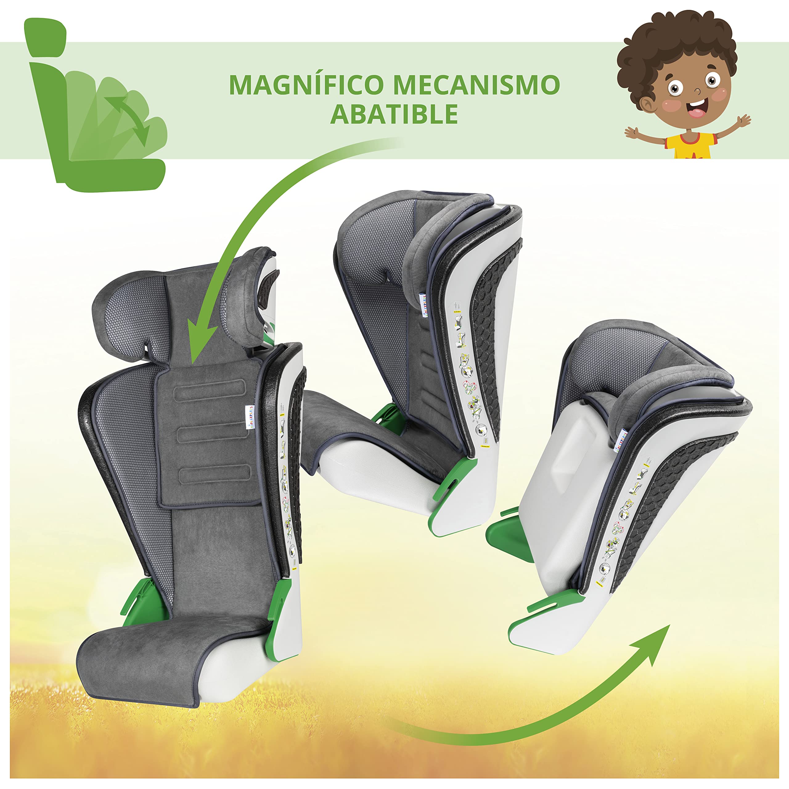 WALSER asiento de coche premium Noemi, ECE R129 asiento elevador coche niños 100-135 cm (aprox. 3-8 años), cómodo plaza infantil para los coches con/sin i-Size, tamaño 57x46x22 cm antracita
