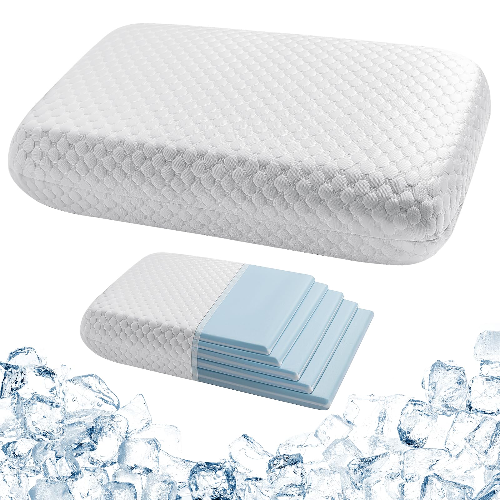 Kühlender Memory Foam Kissen 40x60, Kopfkissen Hart Fest zum Schlafen, Einstellbares Seitenschläferkissen Nackenkissen für alle Schlafpositionen mit waschbarem Bezug, Höhenverstellung von 2 bis 13 cm