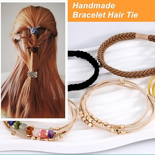 Miniatura 5 de Pulseras de corbata para el cabello para niñas adolescentes mujeres lazos chapados en oro de 14 quilates 8 unidades para cabello fino grueso y