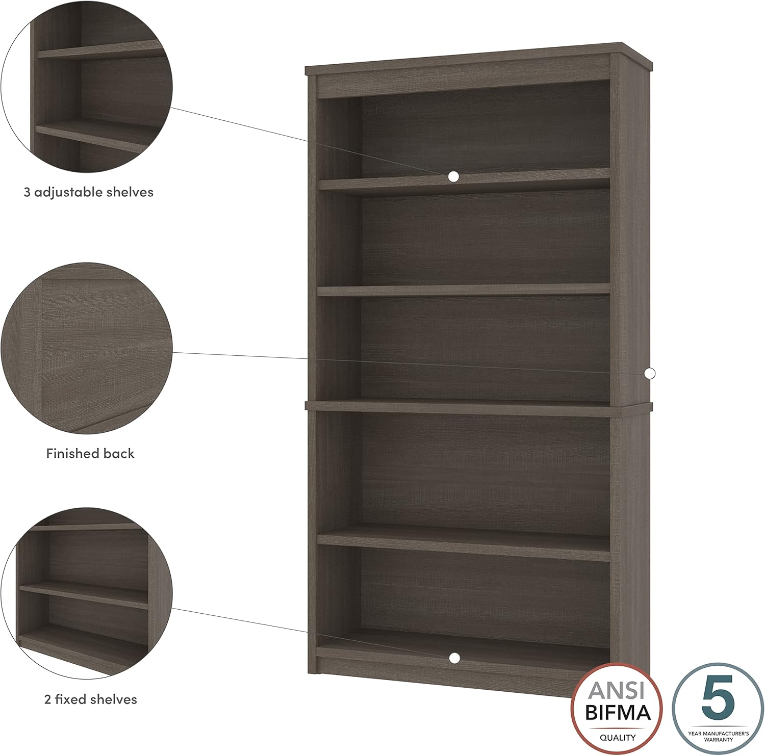 Bestar Pur 33W Corner Closet Organizer in bark Grey