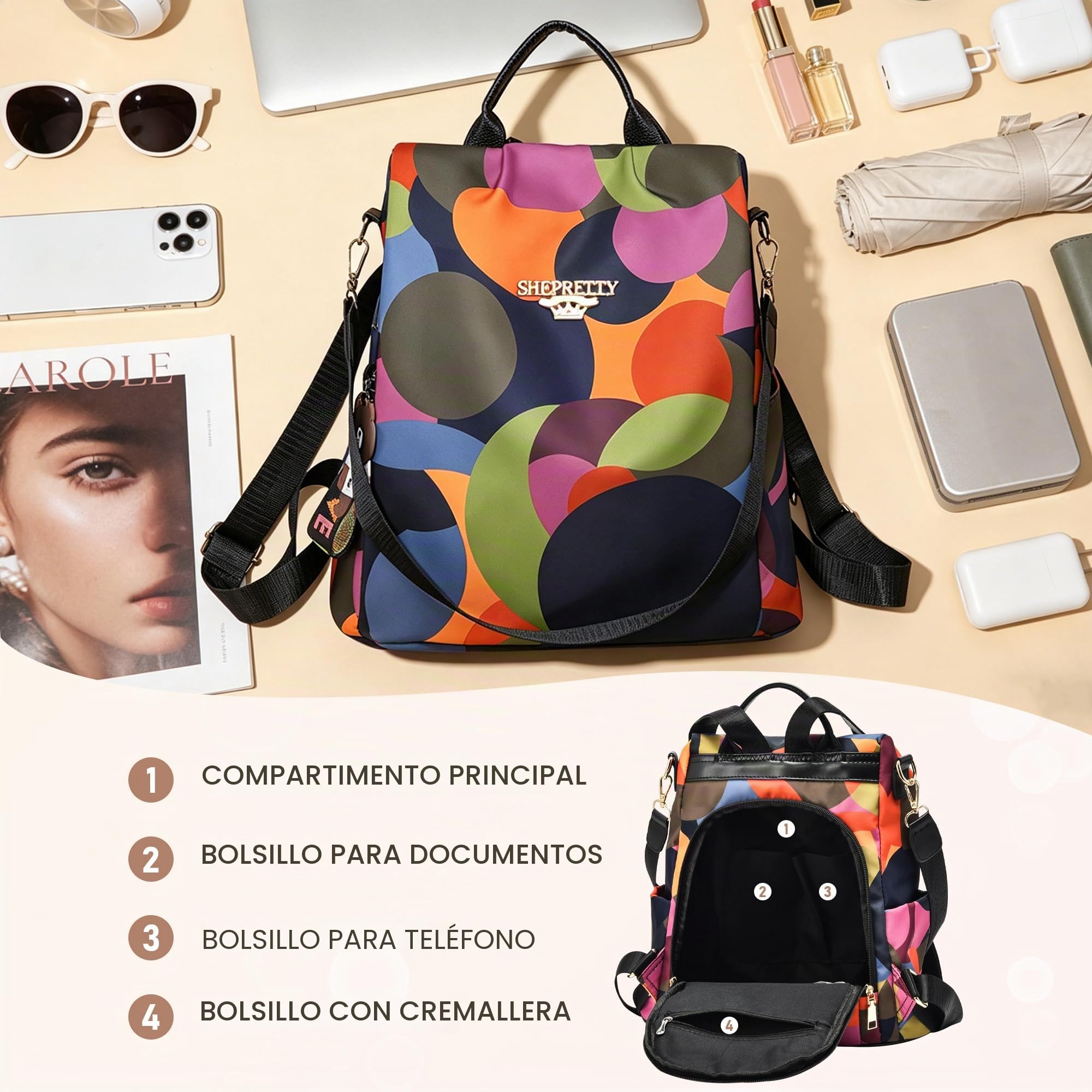 shepretty - Mochila antirrobo para mujer
