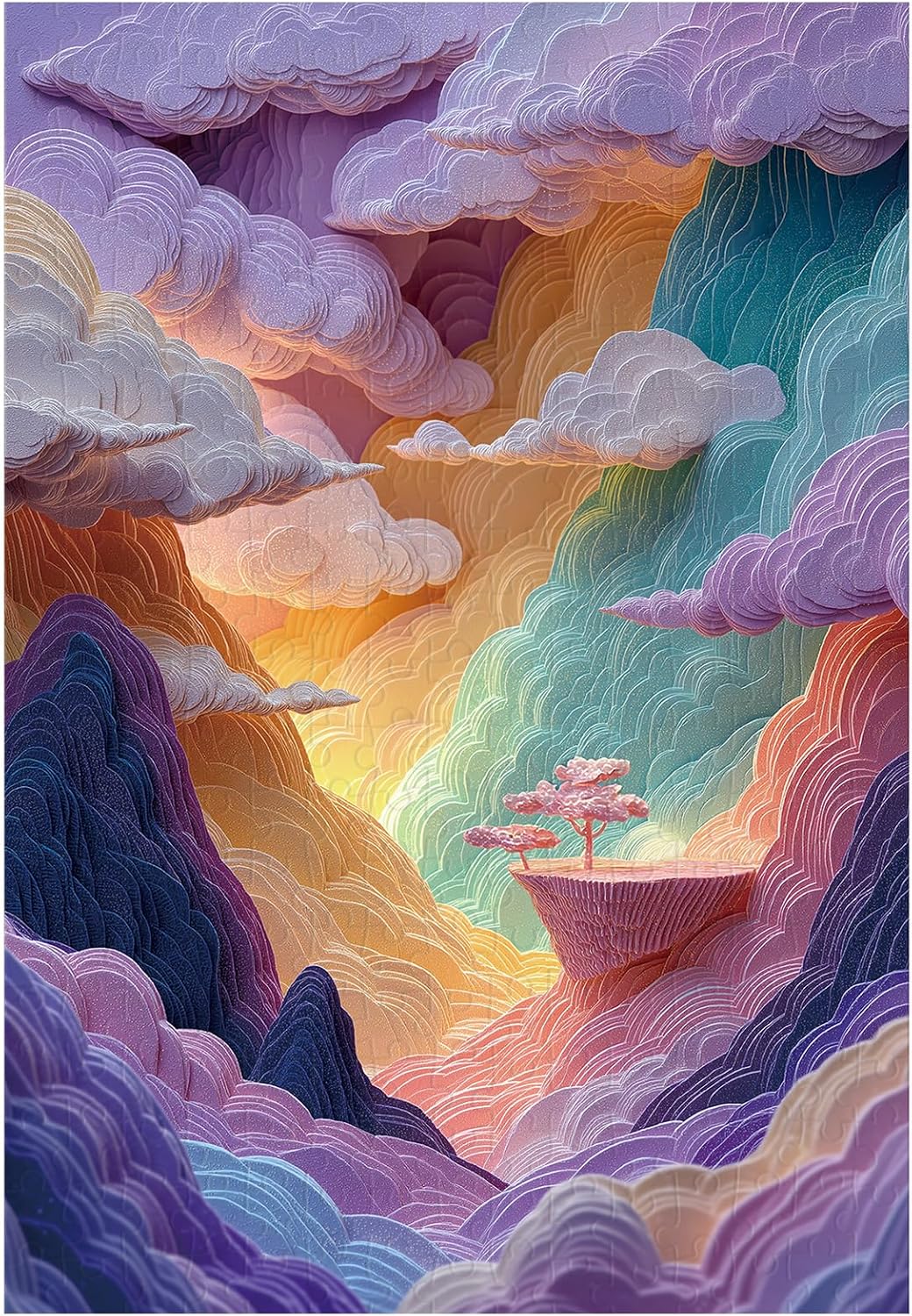 Great Jigsaw Puzzles for Adults 300 Pieces 3D Paper Cut Pastel Rainbow Cloud Mountain Puzzles for Adults Toys Gift Family Decoration Kids Puzzle