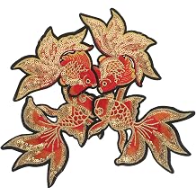 2 Pairs Large Sequin Embroidered Iron-on Koi Fish Patches for Clothing DIY Craft Repair, Lucky Carp Applique Badges for Jackets Backpacks Tote Bags