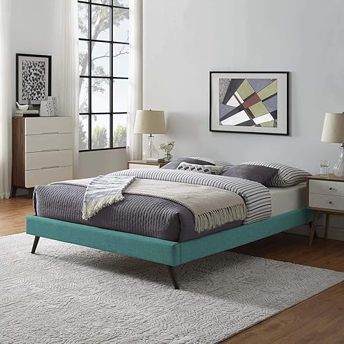 Modway Loryn - Base de cama tapizada de plataforma completa con soporte de listones de madera, color verde azulado
