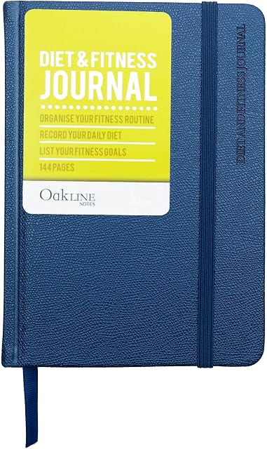 Diet and Fitness Journal Pad by OaklineNotes - Navy Blue Durable Hardback Cover PU Leather Size A6 - Healthy Living Diary Workout Log Gym/Home Workout