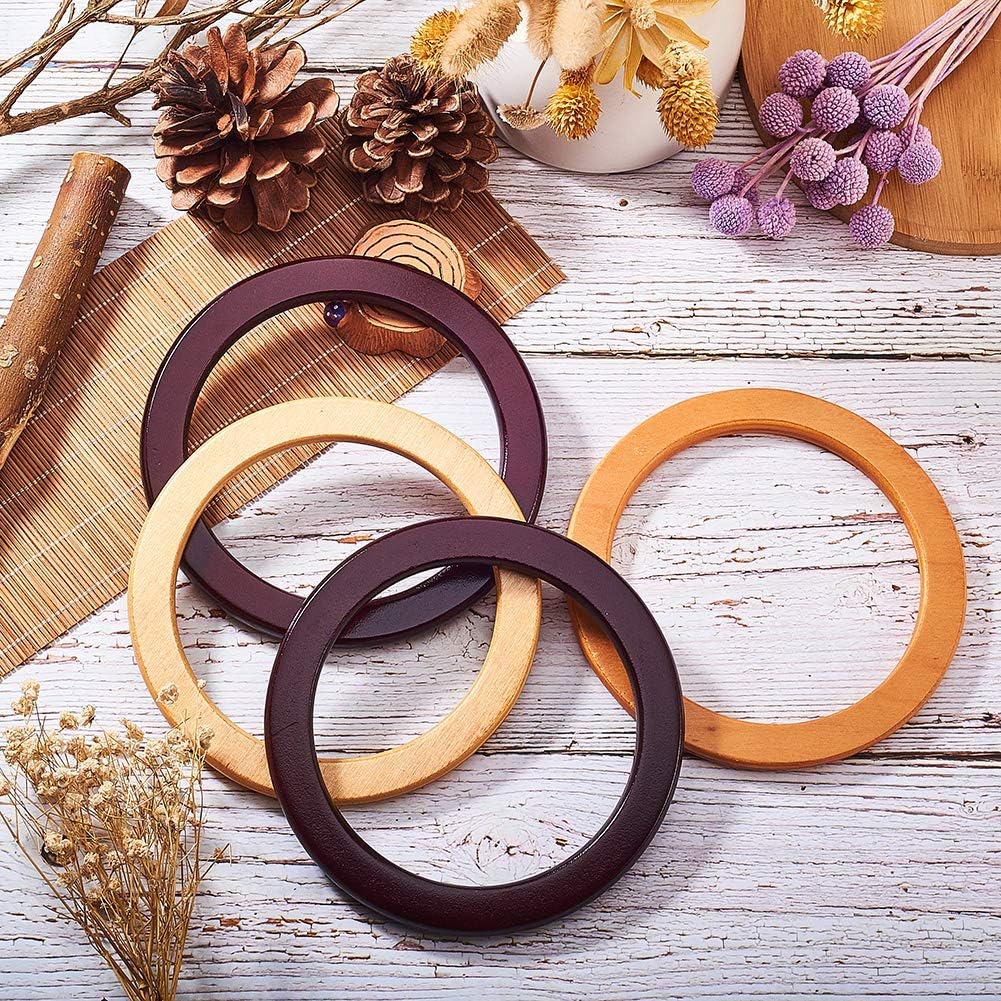 PH PandaHall 4pcs Wood Bag Handle, Round Handles Replacement 5.2 Inch Purse Handle Smooth Handbag Handle Decorative Handles for Straws Beach Canvas Handbags Macrame Crocheted Purse Making