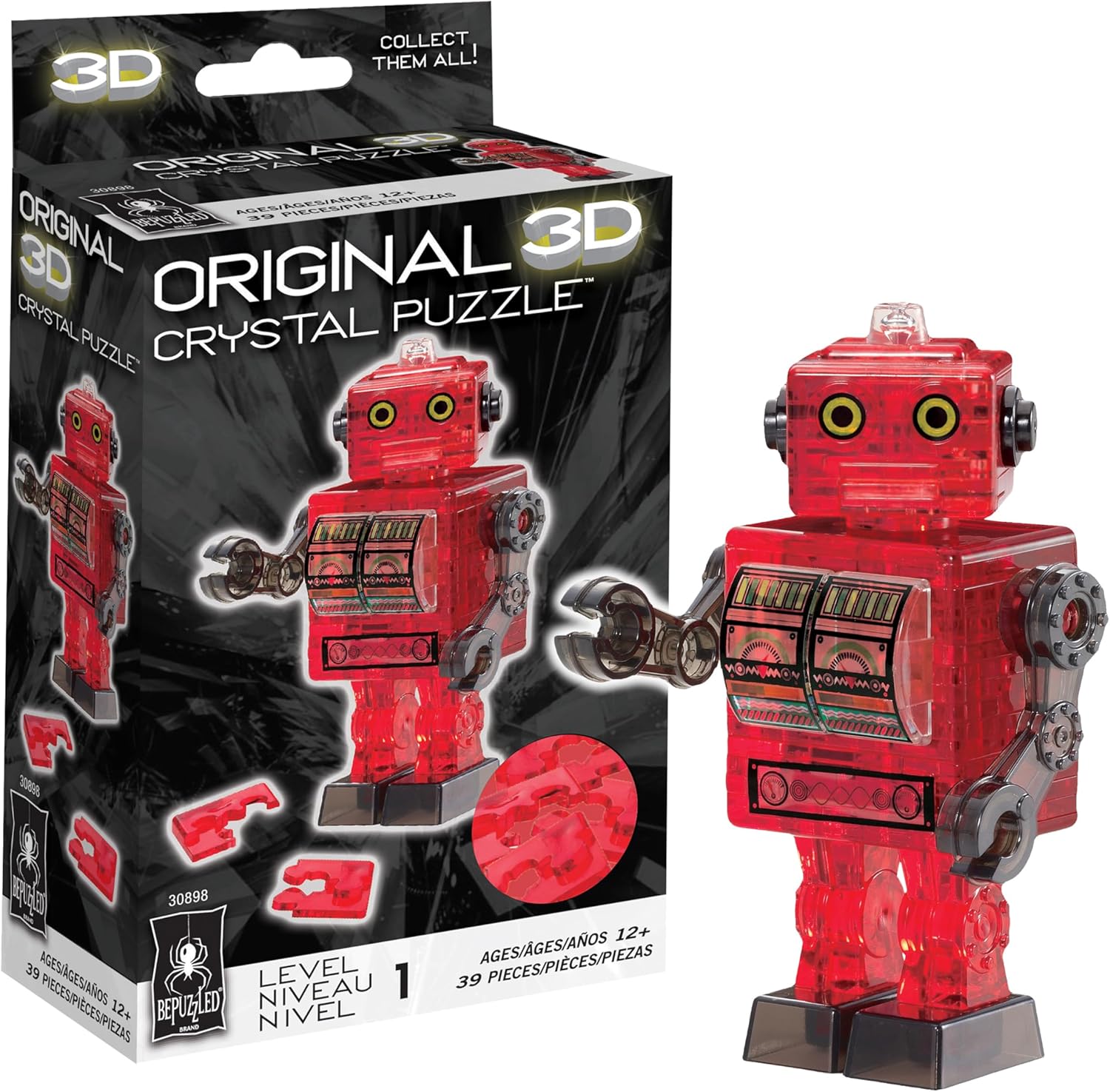 BePuzzled, Tin Robot Original 3D Crystal Puzzle, Perfect for Puzzlers Ages 12 and Up, Challenging to Complete and Beautiful to Display, Collect Them All