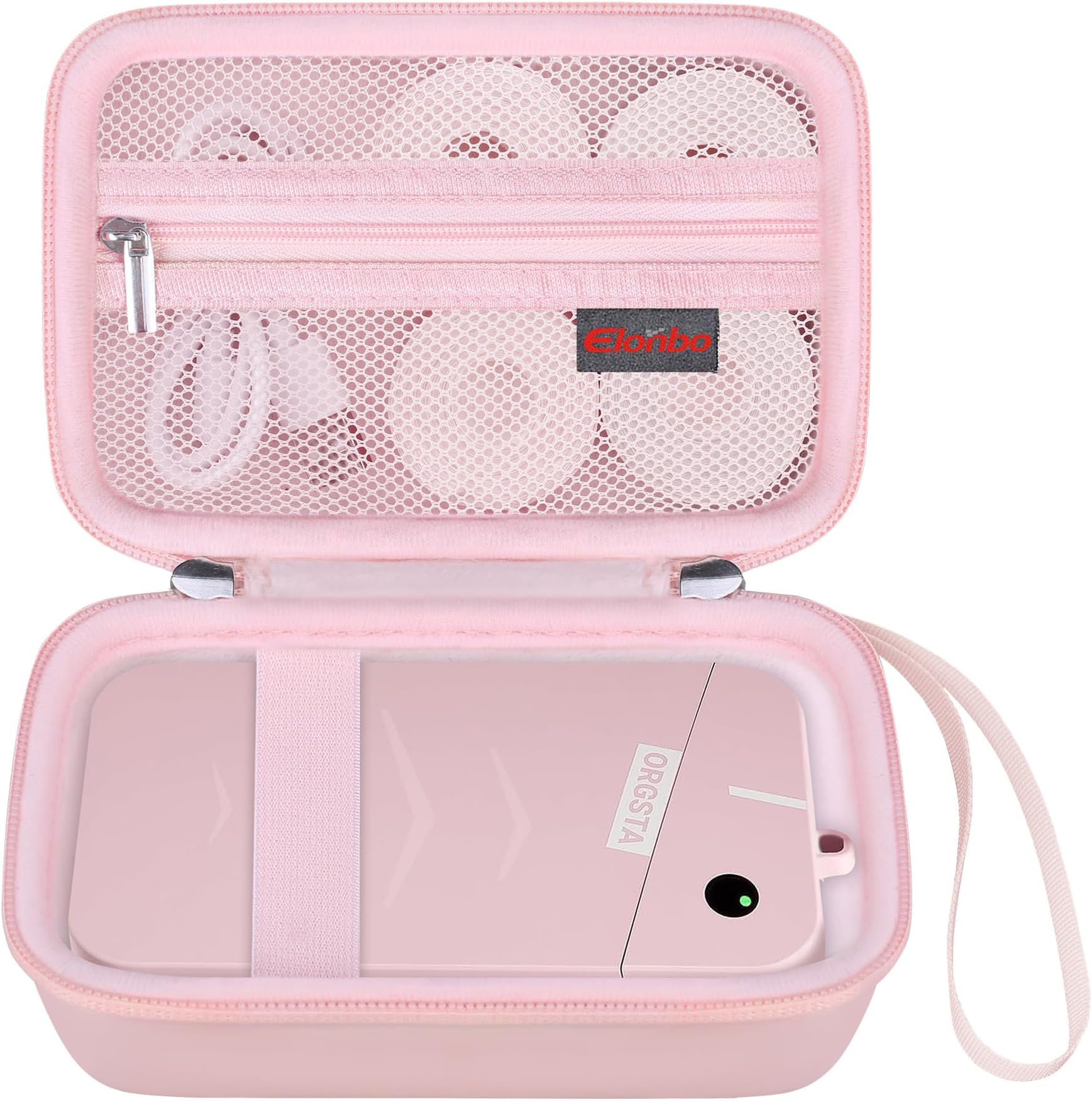 Elonbo Carrying Case for Nelko P21/ SUPVAN E10/ ORGSTA S001/ NIIMBOT D110/ Phomemo D30/ ORGBRO X1 Label Maker Machine, Portable Mini Bluetooth Label Printer Holder, Mesh Pocket Fits Label Paper, Pink
