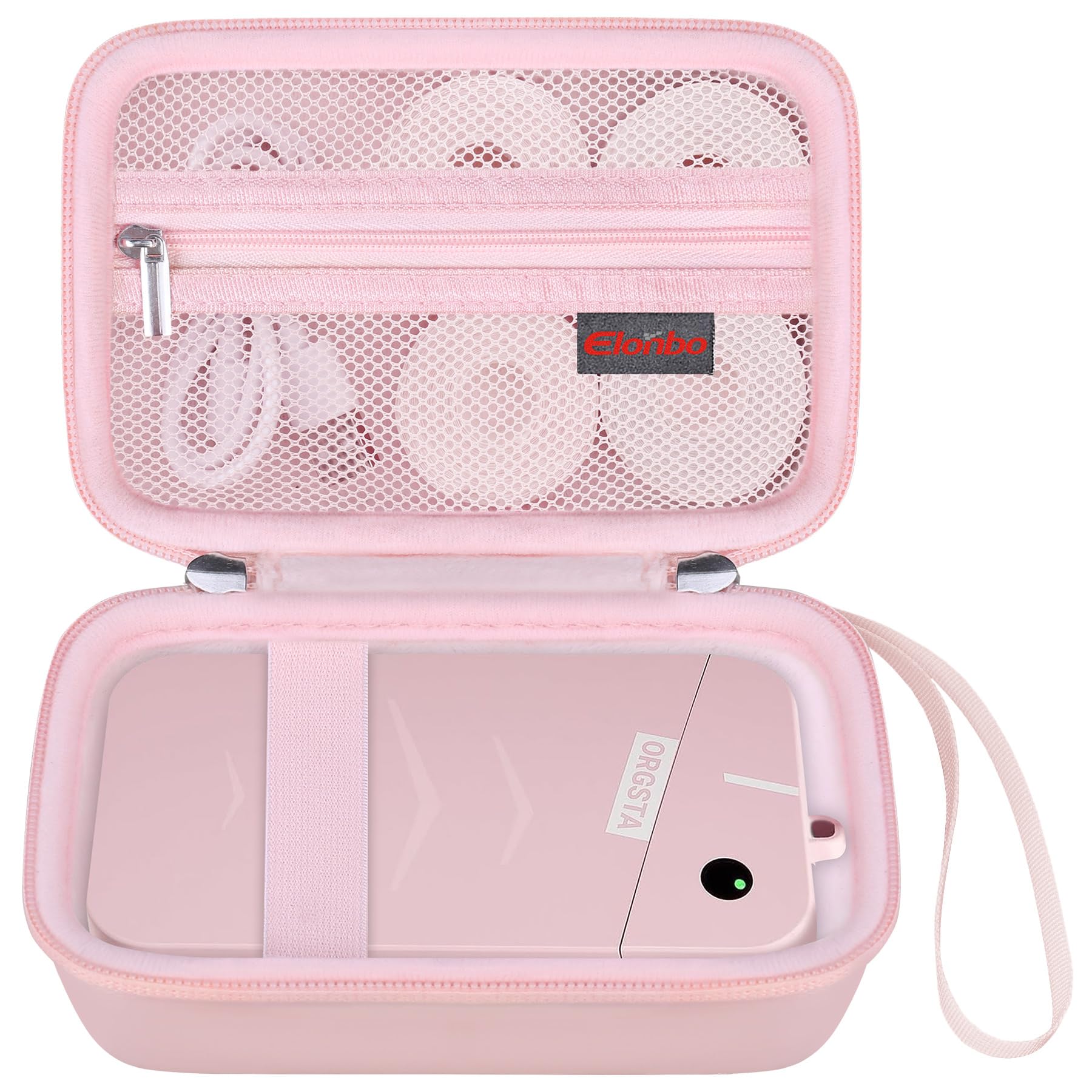 Elonbo Carrying Case for ORGSTA S001 Label Maker Machine, Portable Mini Bluetooth Thermal Label Printer Storage Holder, Wireless Small Handheld Sticker Maker Travel Bag, Pocket Fits Paper, Pink