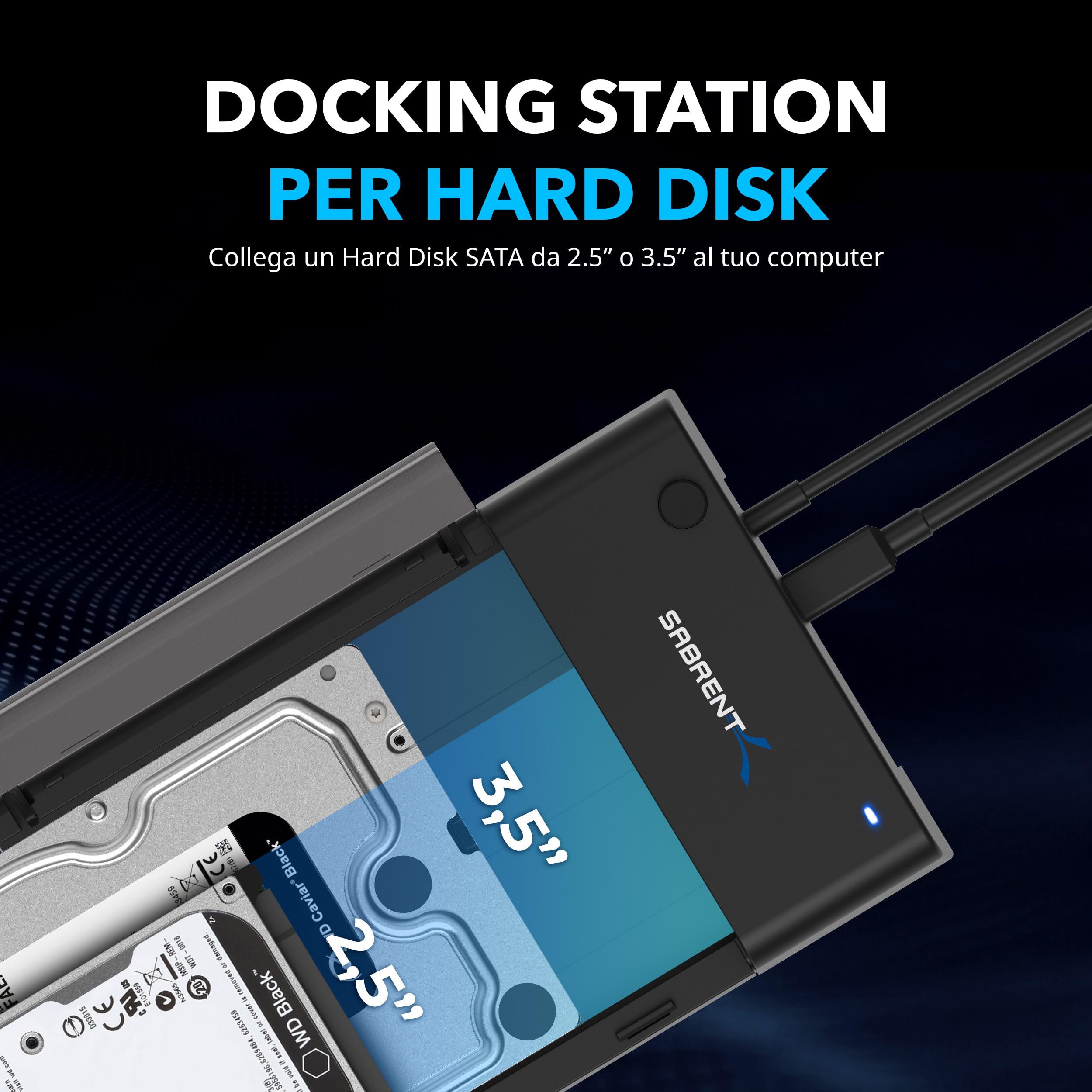 SABRENT Docking Station SSD Hard Disk Esterno HDD 2.5 o 3.5 pollici, USB 3.2 Gen 1 a SATA [Supporta UASP] (EC-DFLT)