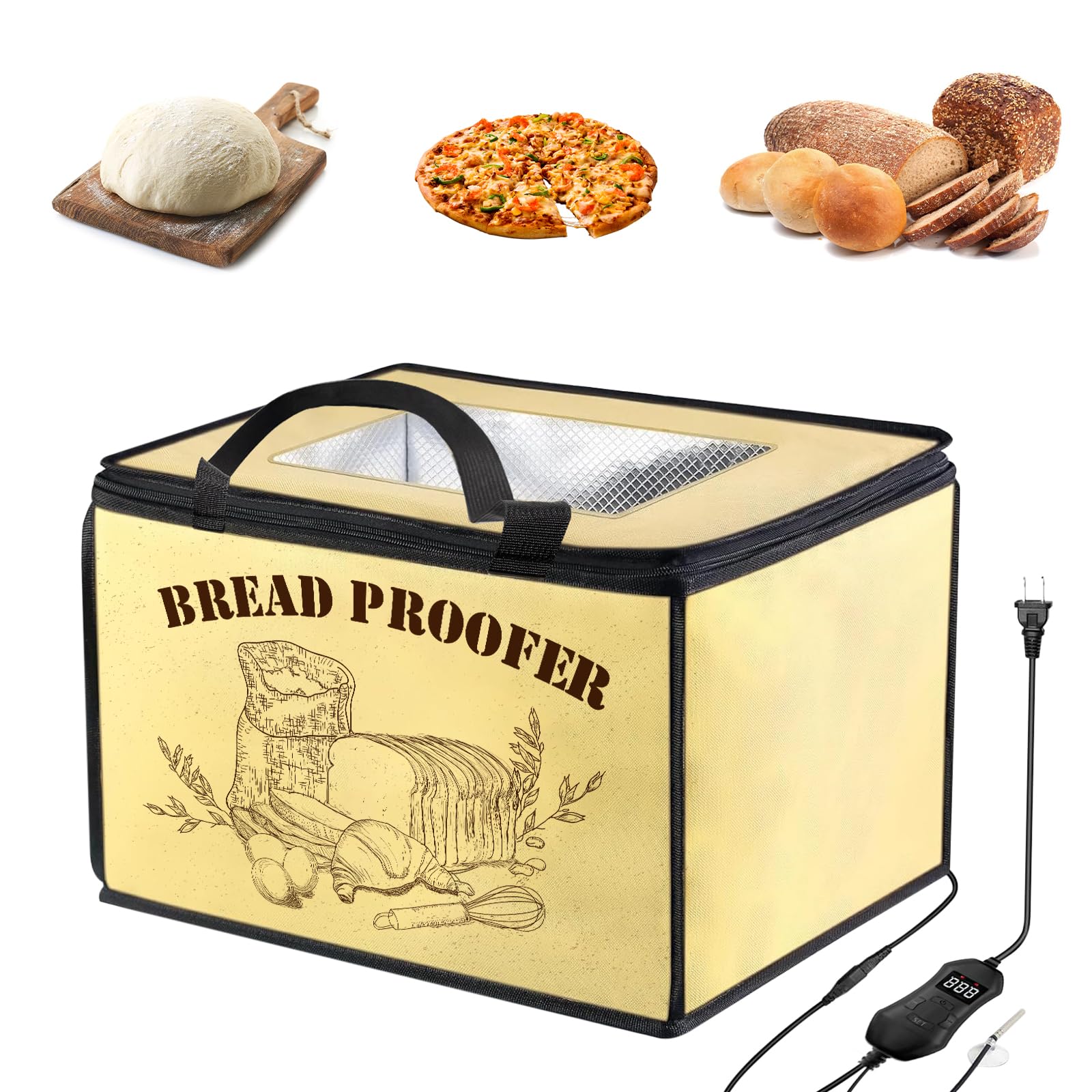Boîte de fermentation à pain, boîte à pain électrique polyvalente avec capteur de température NTC insérable de 50~113 °F, affichage numérique, minuterie de 0 à 12 heures pour yaourtières au levain