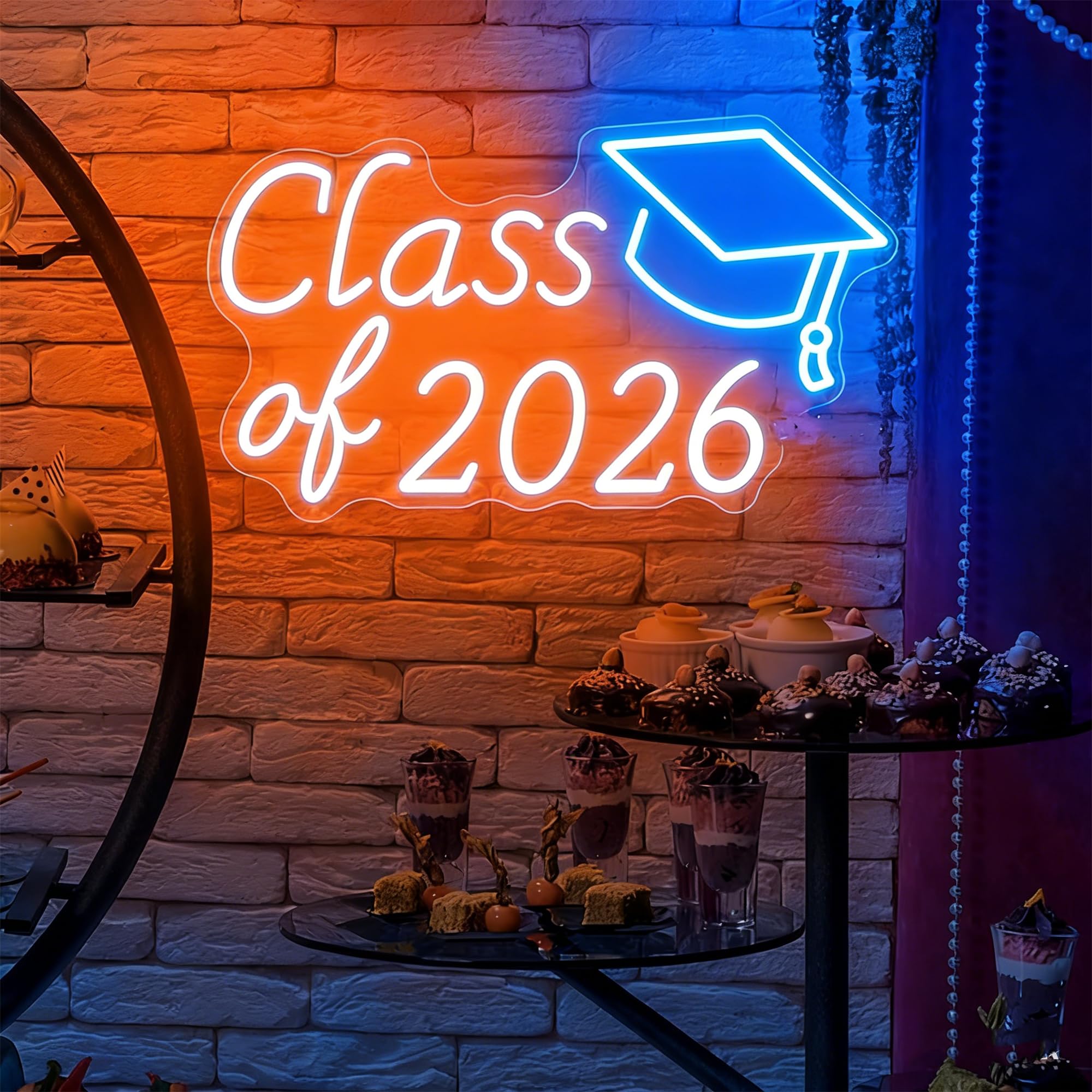 Class Congrat Graduation Neon Sign, LED Acrylic Dimmable Congrats Grad Banner Graduation Decorations Class of 2026 for Party Room Dorm Backdrop Celebration Gifts