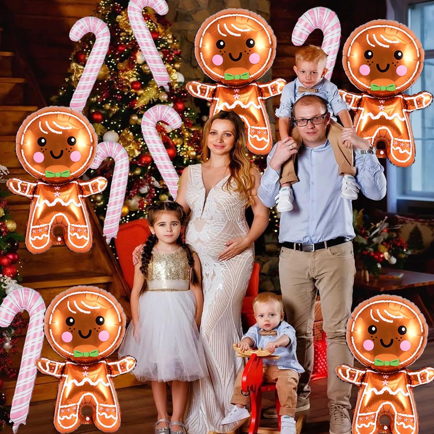 11PCS Large Gingerbread Balloons Pink Candy Cane Balloons Set, Gingerbread Foil Balloons for Gingerbread Party Decorations, Candy Cane Foil Balloons for Candy Canes Christmas Decorations - Image 3