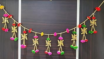 Smizzy Bandarwal Torans Toranam for entrance door toran for main door latest home decoration items Mandir with Multicolor Pompom Wall Hanging For Diwali | Seemantham decoration items | pooja room decoration items |1pc Multicolor