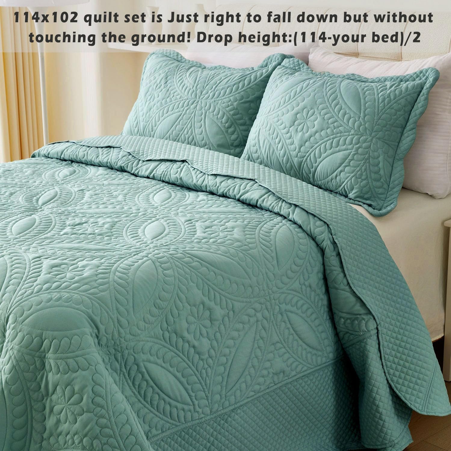 Cmfshape Oversize King Bedspread 114"x102",3 Pieces California King Size Quilt,Lightweight Blue Quilt Set for All Season,Modern Coin Pattern Bedding Set(1 Quilt,2 Pillowshams)