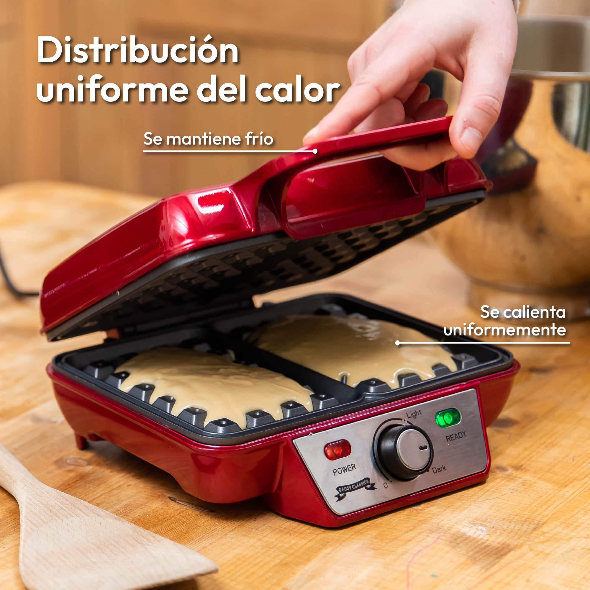 Gadgy Waffle Maker Profesional 1000W – Gofrera Eléctrica con Revestimiento Antiadherente – Tamaño 23x16 cm, Temperatura Ajustable y Indicador LED – Ideal para 2 Gofres Perfectos