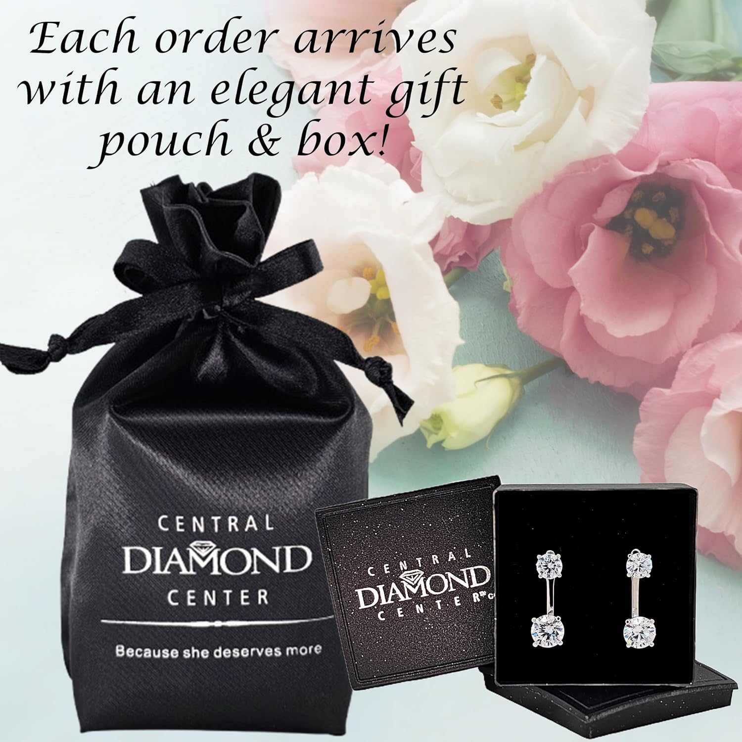 Earring Jackets with Cubic Zirconia – Sterling Silver, Adjustable Drop Design – 1.50 CTW (5.25mm & 6.50mm Stones)