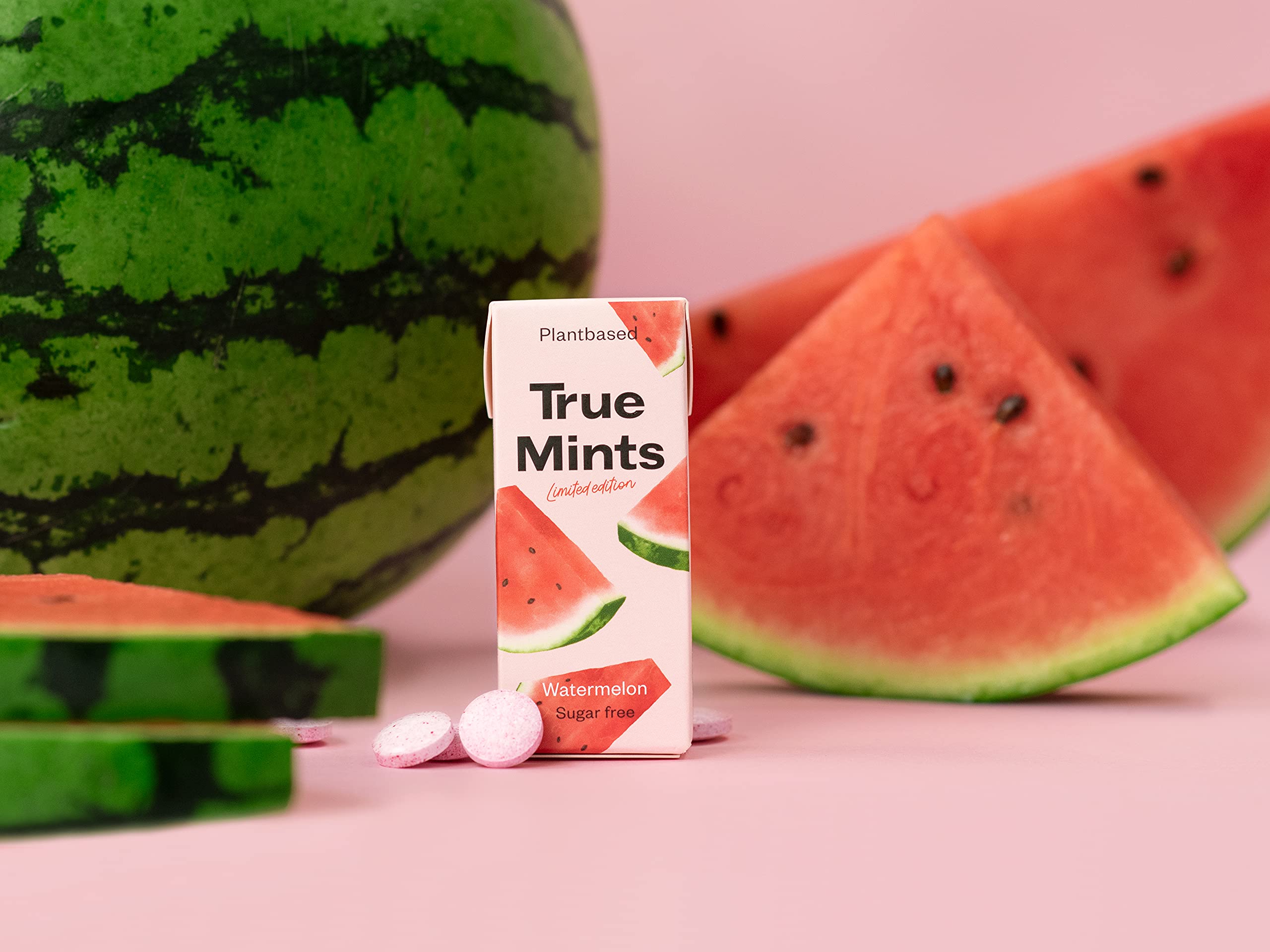 True Mints caramels vegans sabor sandía pack 18 sense plàstics ni sucre aromes naturals