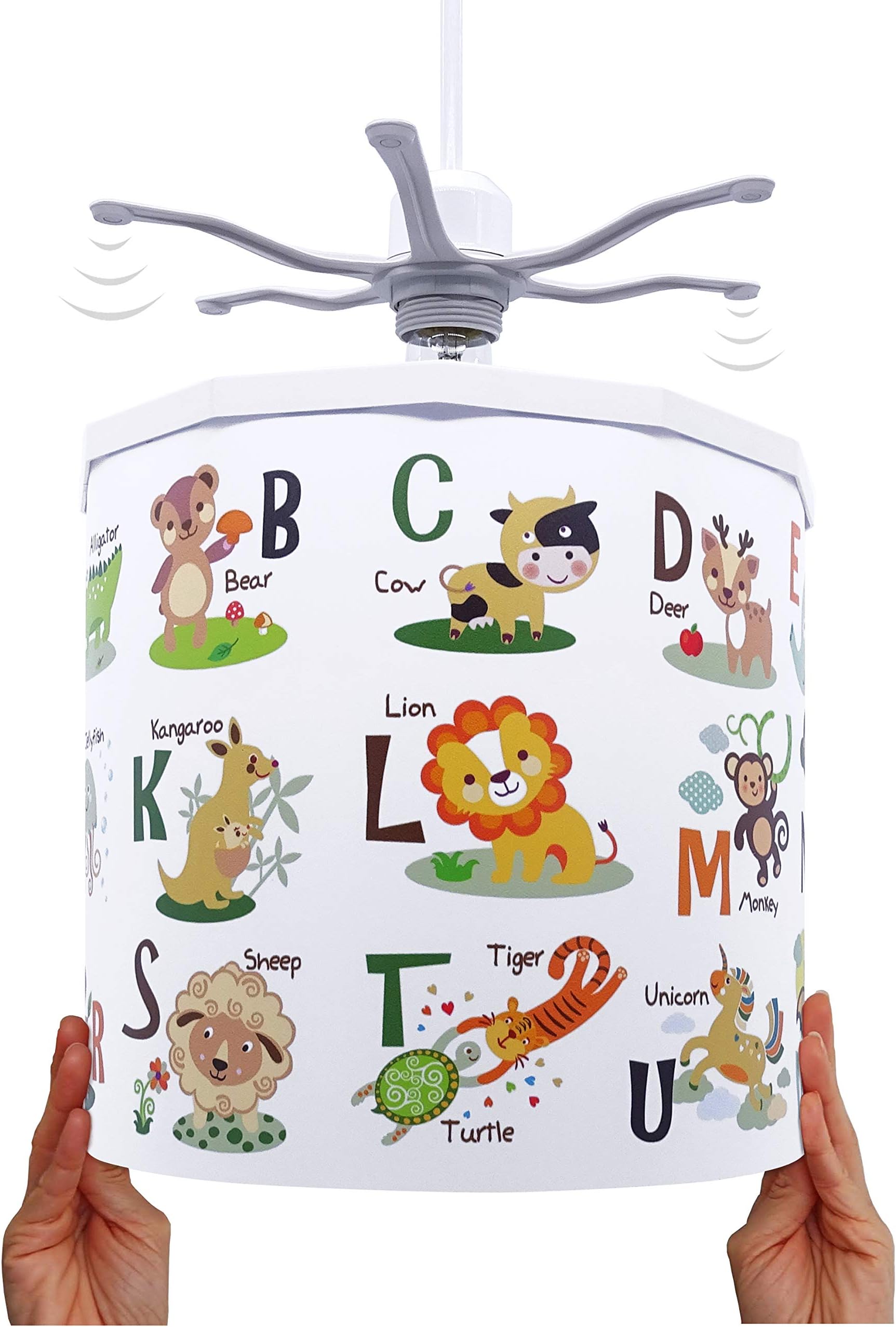 Ceiling Pendant Light Shade - Printed Colourful and Fun Designs ABC Animals Light Cover - Magnetic Ceiling Light Lampshade Kit for Interchangeable Designs
