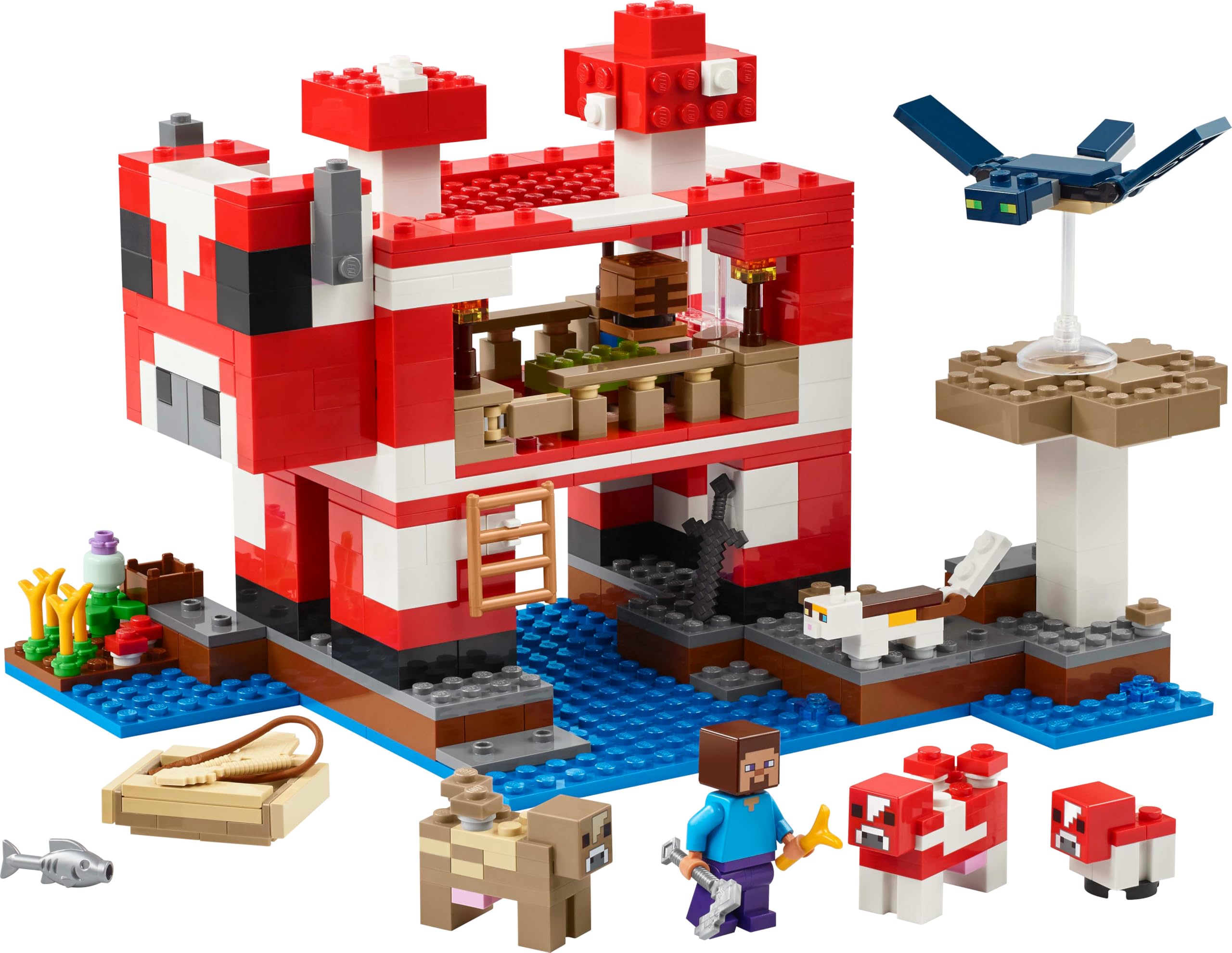 LEGO Minecraft La Casa-Champiñaca de Juguete - Kit de Construcción con Figura de Steve, Criaturas, Mesa de Trabajo y Granja de Juguete - Regalo Gamer para Niños y Niñas de 8+ Años 21270