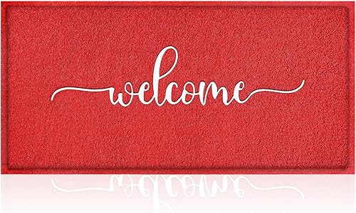 AAZZKANG Tapete rojo grande de 48 x 18 pulgadas con parte trasera de goma antideslizante en el exterior interior, tapetes de bienvenida para puerta