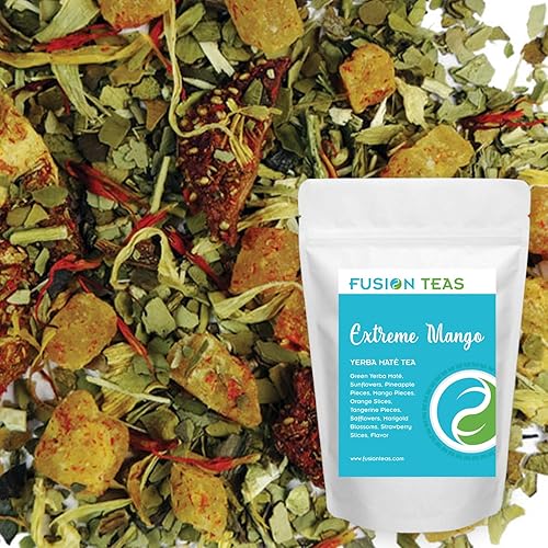 Extreme Mango Yerba Mate con piña mandarina y naranja Bebida energética de hoja suelta gourmet y sustituto del café 4 oz bolsa