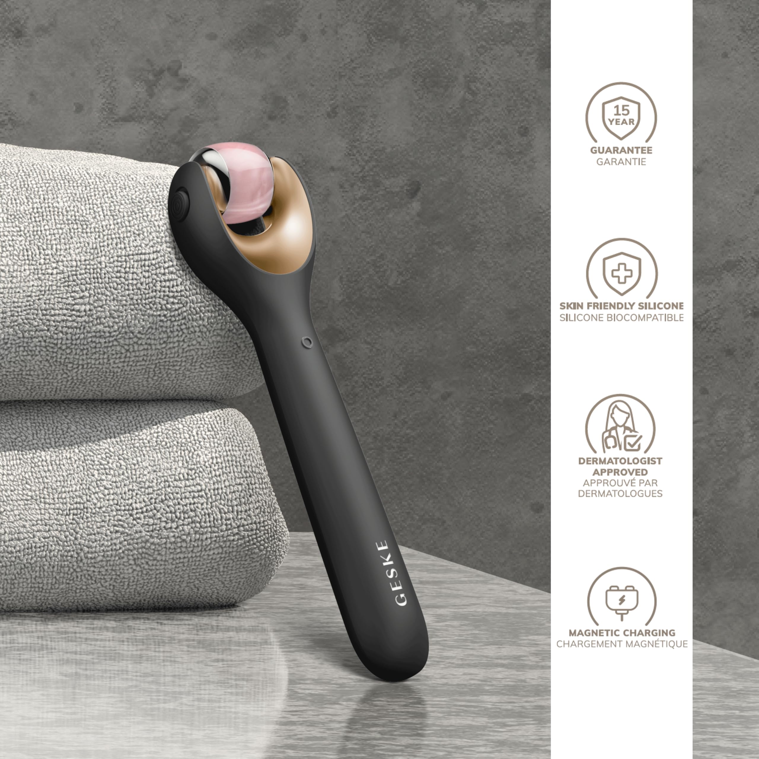 GESKE | Roller viso microaghi SmartAppGuided™ | 9 in 1 | Con quarzo rosa | Microaghi | Dispositivo microneedling professionale | Roller con microaghi | Roller viso | Roller per microneedling