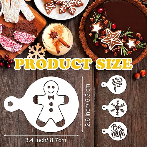 Miniatura 4 de Juego de 36 plantillas de pastel de galletas de temporada, plantillas reutilizables para hornear, plantillas de dibujo de café, cupcakes, postres,