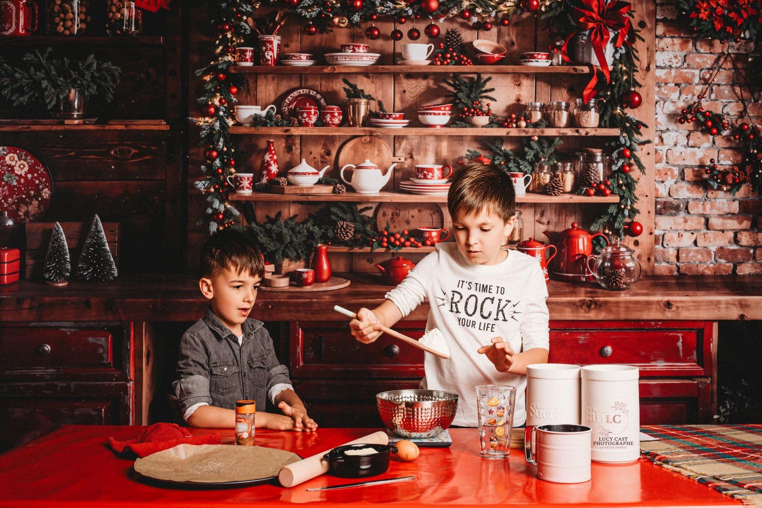 Fondali da cucina natalizi per fotografia, sfondo natalizio rosso da parete per studio fotografico, 3 x 2,4 m