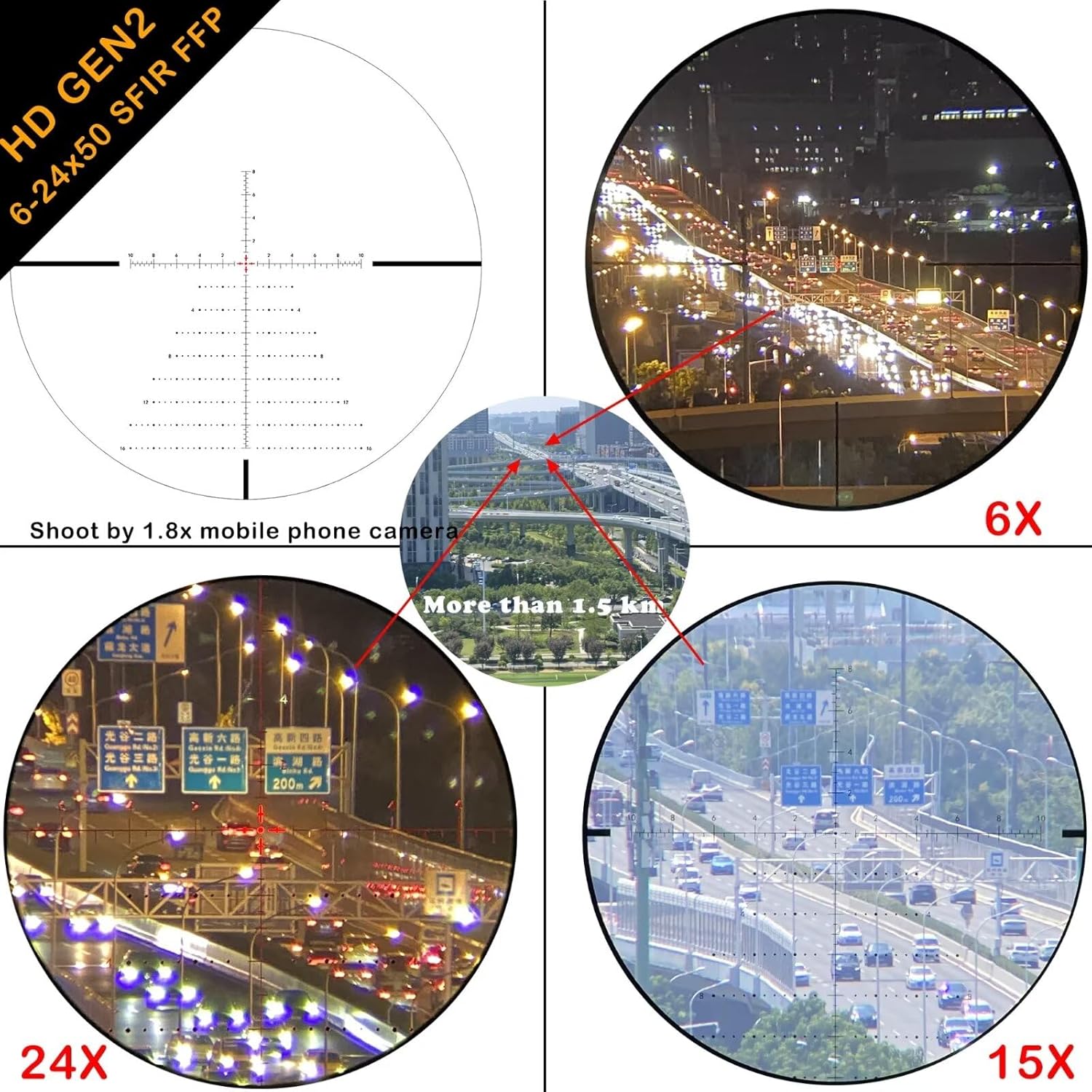 WestHunter Optics HD GEN2 6-24x50 SFIR FFP Precision Competition Riflescope, 30 mm Tube First Focal Plane Etched Glass Illuminated Reticle Tactical 1/10 MIL Shooting Scopes | Zero Stop