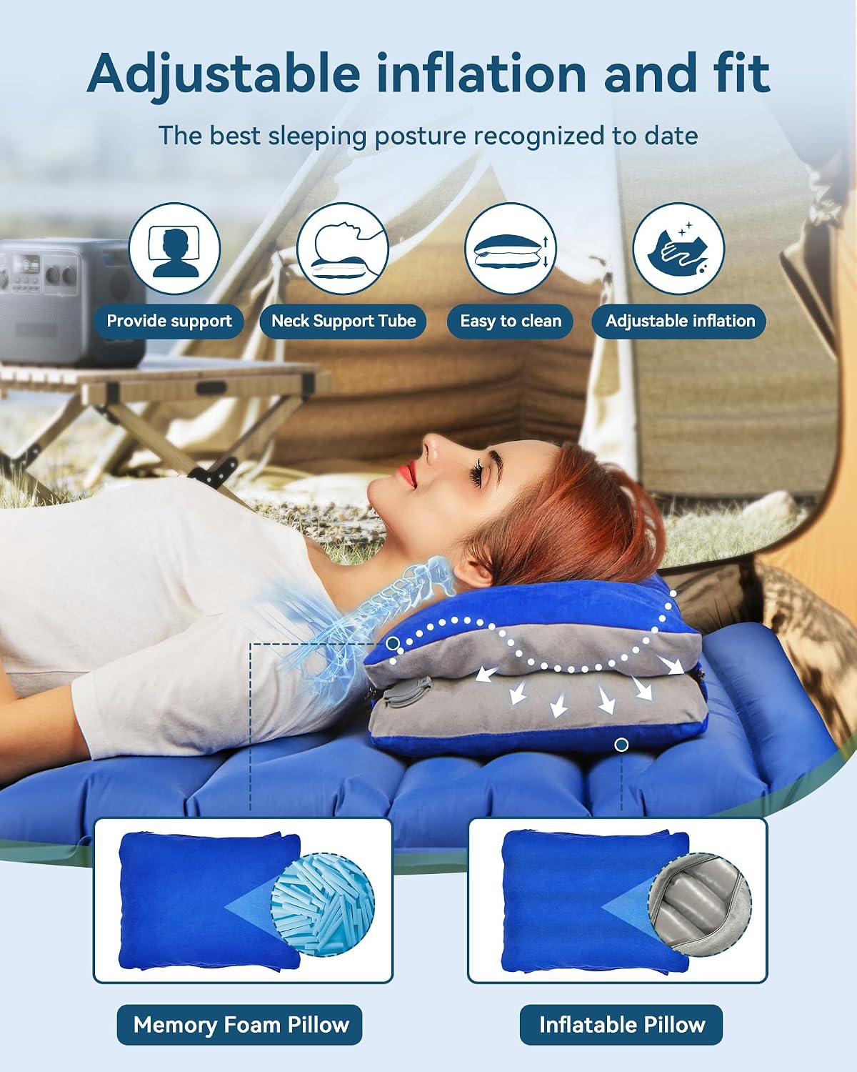 Inflatable Lumbar Pillow for Airplane Travel Lumbar Support Pillow for Car, Office Chair Back Support Office Chair Back Support for Reducing Lower Back Pain (Blue)
