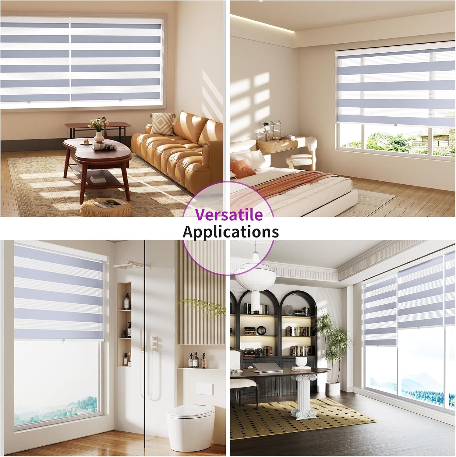 Astomi Cordless Zebra Blinds with Valance – Free-Stop Roller Shades, 20" W x 72" H, White, Striped Sheer, 2-Layer Day/Night Light Control, Light Filtering for Living, Bedroom, Office, Easy Install