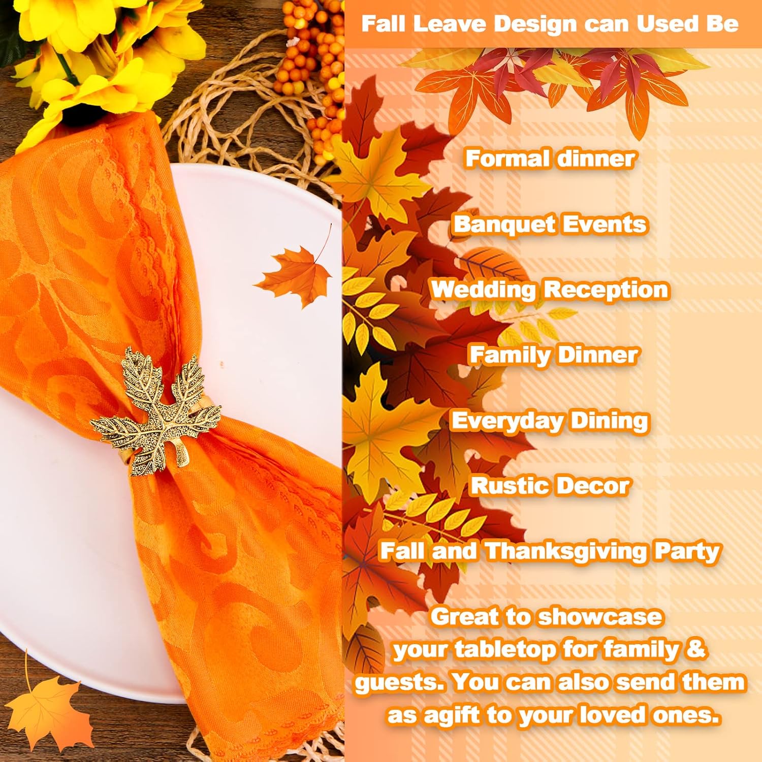 Set of 14 Napkin Rings Maple Leaf 8 Styles Gold Napkin Rings Holder Vintage Alloy Napkin Ring for Holiday Party Home Dinning Table Settings Weddings Receptions Decoration : Home & Kitchen