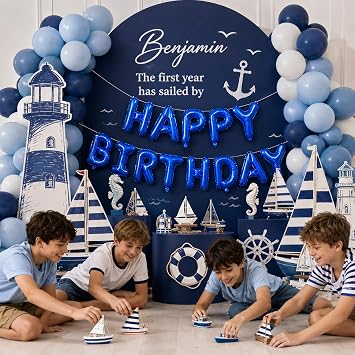 Dark Blue Happy Birthday Balloon Banner, 16 Inch Navy Blue Foil Letter Birthday Banner Balloons, Royal Blue Birthday Sign Balloons for Boys Men Space Ocean Birthday Party Decorations Supplies