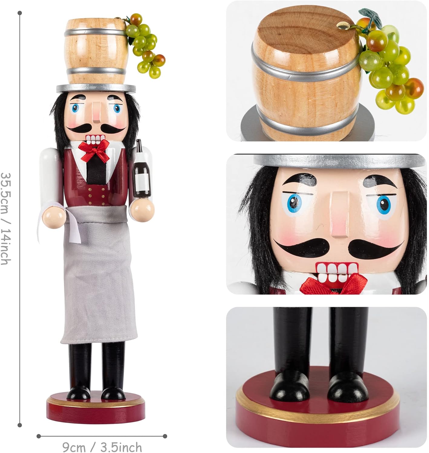 KI Store Wooden Nutcracker Figure Wine Maker Nutcrackers 14-inch Set of 2 Christmas Nutcracker Decorations for Kitchen Dinning Room Bar Table