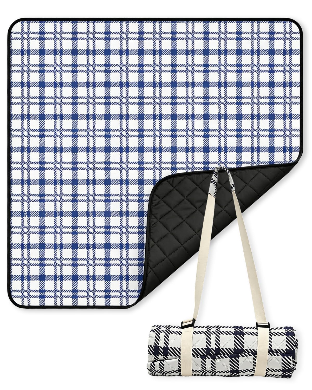 Extra Large 200×200cm Picnic Blanket 5 Layer Composite Waterproof Sandproof Picnic Mat with Carrying Handle,Foldable Washable Outdoor Camping Rug for Picnic,Road Trip,Park & Family Play