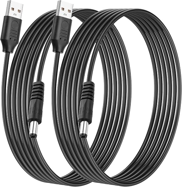 Cable de alimentación SinLoon USB a DC 5.5x2.1mm 5V3A 10 pies, 2 piezas cable de carga de conector de barril de 5.5mm para cámara de seguridad/luces LED/router/decodificador, núcleo de cobre puro estable diseño de paso directo de 5V