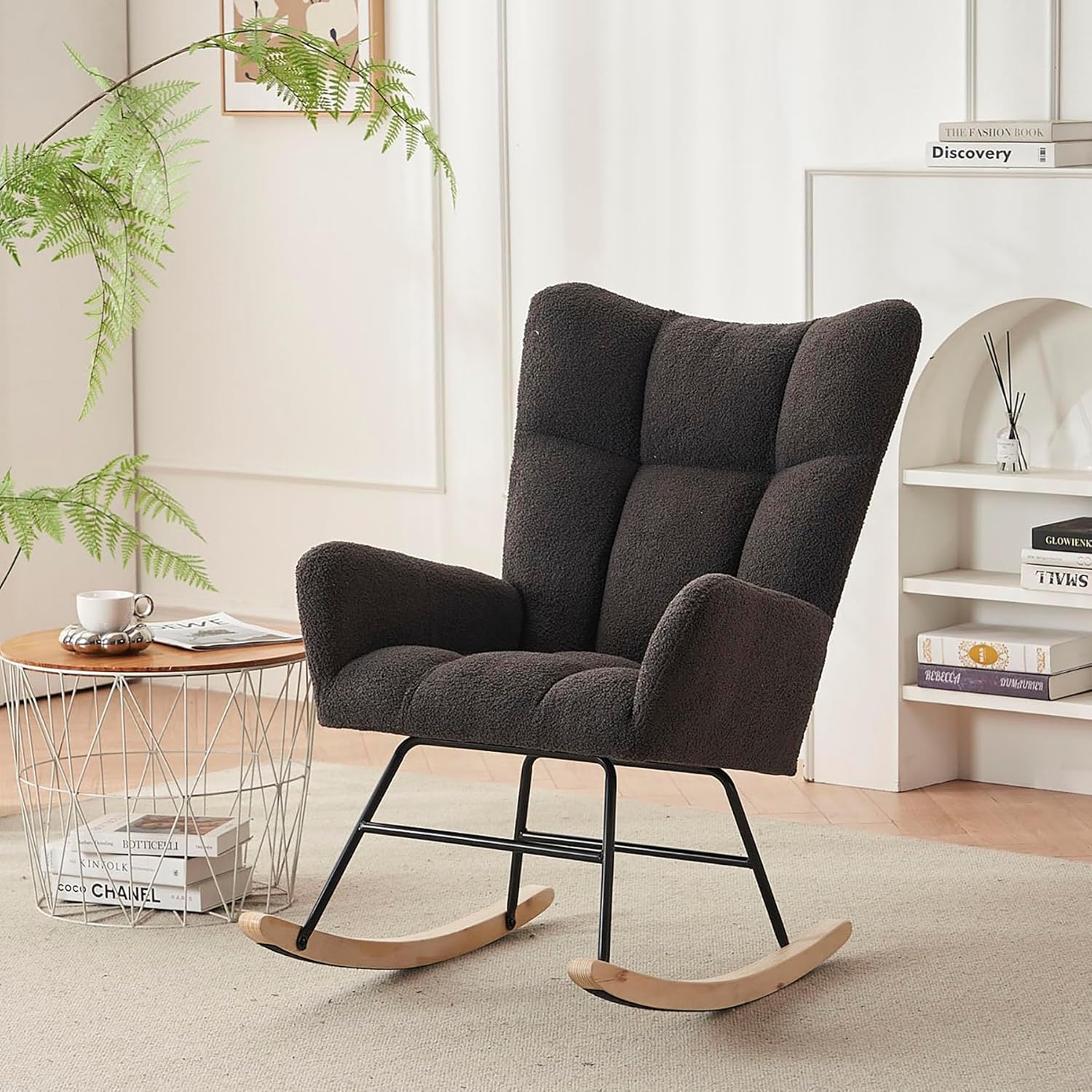 Rocking Chair for Nursery, Comfy Rocking Chair Nursery with High Backrest and Soft Seat, Modern Upholstered Glider Rocking Chair, Teddy Nrsery Chair for Living Rooms, Bedrooms, Offices (Emerald)