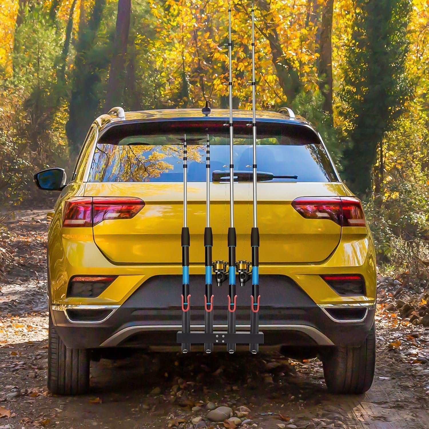 Hitch Fishing Rod Holder for Truck, 4/6-Tube Stainless Steel Rod Rack Fits 2 " Hitch Receiver, with Quick Release Pin, Reflective Safety Strips