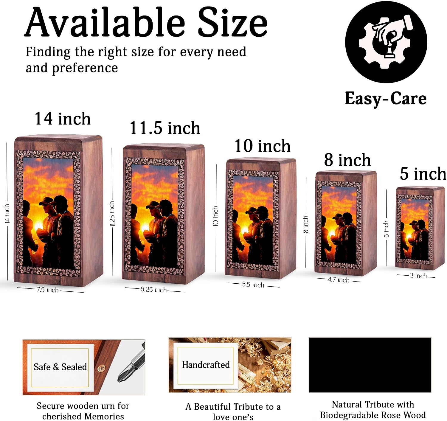 American Football Small Urns for Human Ashes - Sunset Custom Engraved Cremation Urns - Yellow Mini Wood Box 5 Inch - Funeral Urn for Human Ashes Dad - Memorial Engravable Wooden Urn - Tiny Wood Boxes