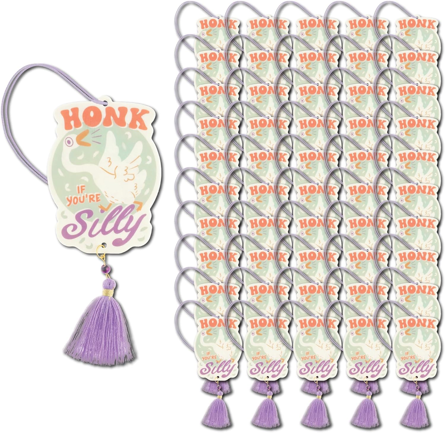 Karma, Shaped Air Fresheners Set of 50, Essential Oil Diffuser for Cars, Home & Office - Colorful Decorative Hanging Air Freshener with Tassel, Silly Goose