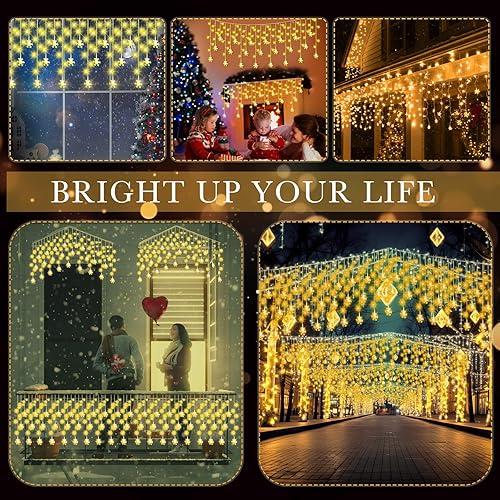 Miniatura 6 de Luces de carámbano de copo de nieve de Navidad, 33 pies, luces de copo de nieve para exteriores con control remoto, 8 modos, impermeables, 380 LED,