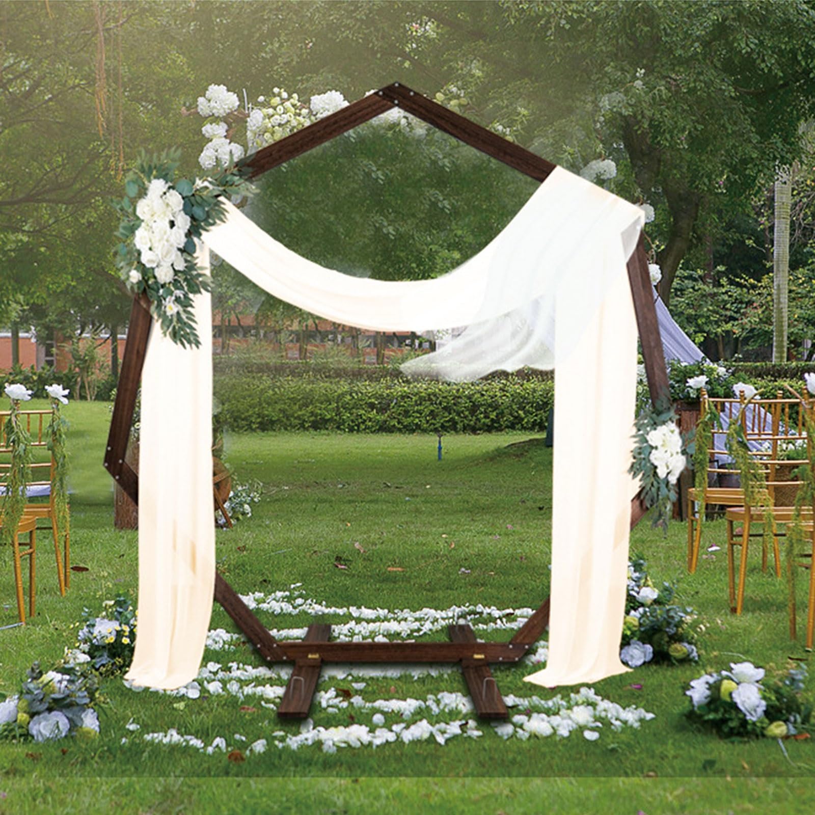 Großer Holz Hochzeitsbogen Heptagonaler,Retro Traubogen Hintergrund Ständer Hochzeit,Garten,Eckig,Fotokabine Hintergrundständer,Garten Decoration